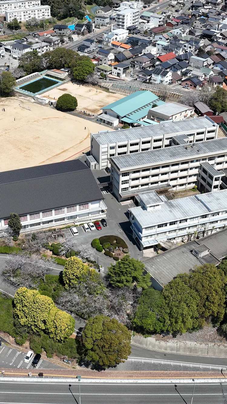 山口県立下関南高校 航空写真(関門海峡を望む)